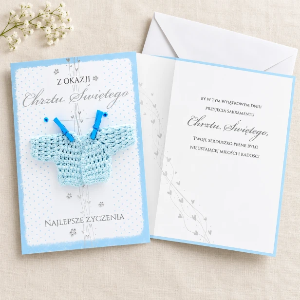 Kartka na Chrzest Święty z życzeniami – otwarty karnet ROYAL BLUE z kopertą