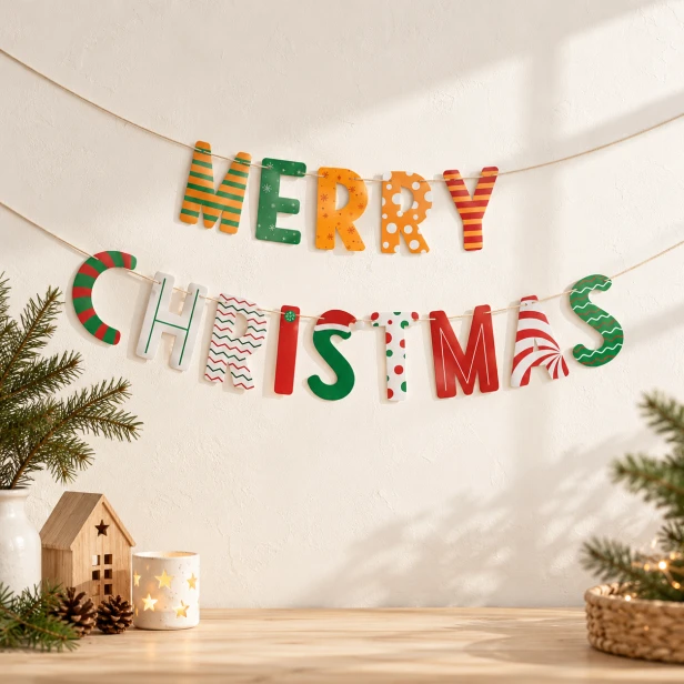 Kolorowy baner Merry Christmas – dekoracja świąteczna