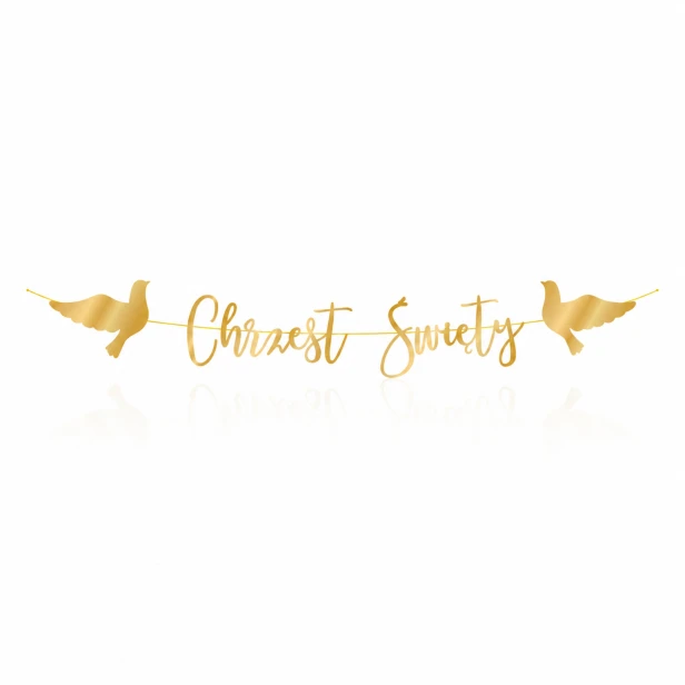 Baner Chrzest Święty złoty 3 m – girlanda z gołębicami