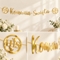 Baner na Pierwszą Komunię Świętą – złoty napis z medalionami IHS