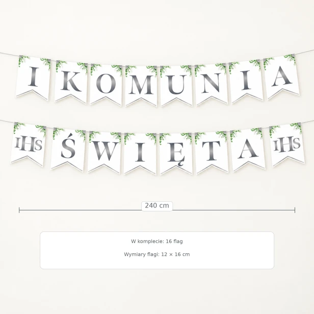 Girlanda komunijna Eukaliptus 240 cm – wymiary i proporczyki