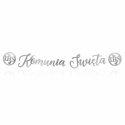 Baner Komunia Święta srebrny 3 m – girlanda z medalionami IHS