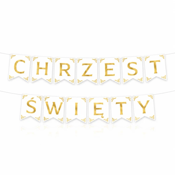 Baner Chrzest Święty biało-złoty – girlanda ozdobna 160 cm | Dekoracja chrzcielna