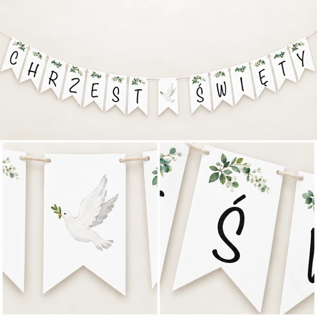 Baner Chrzest Święty z gołębiem – dekoracja sali na chrzest