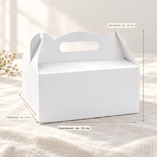Pudełko na ciasto 19 × 14 × 9 cm – białe z wymiarami