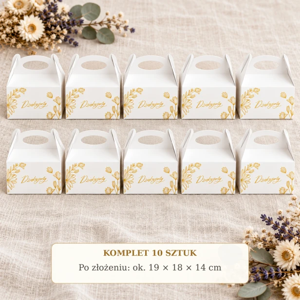 Pudełka na ciasto DZIĘKUJEMY – komplet 10 sztuk i wymiary