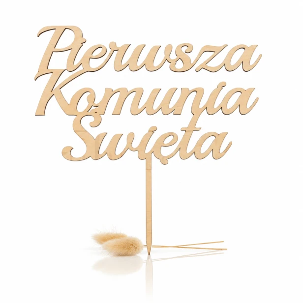 Topper Pierwsza Komunia Święta – drewniana dekoracja na tort