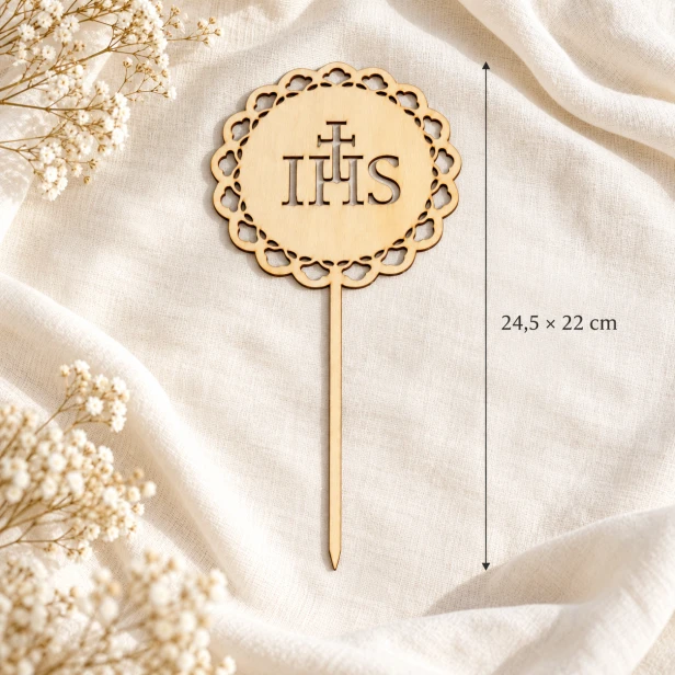 Topper drewniany Hostia IHS 24,5 × 22 cm – zbliżenie