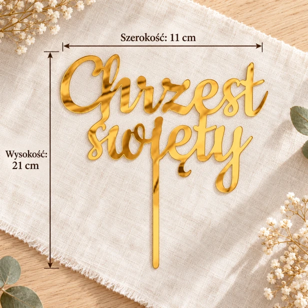 Topper akrylowy Chrzest Święty – wymiary złotej ozdoby
