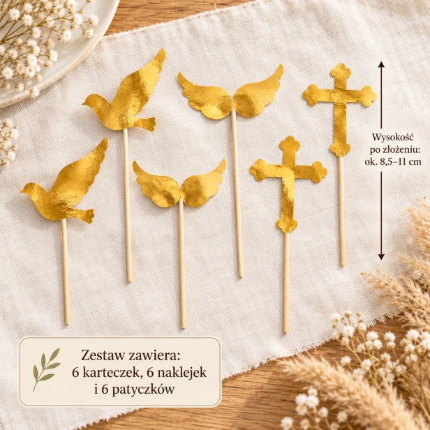 Zestaw topperów komunijnych 11 cm – złote symbole