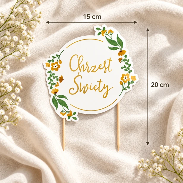 Topper na Chrzest Święty 15 × 20 cm – wymiary dekoracji