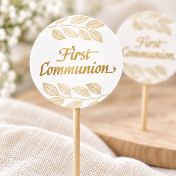 Pikery FIRST COMMUNION – białe i złote dekoracje komunijne