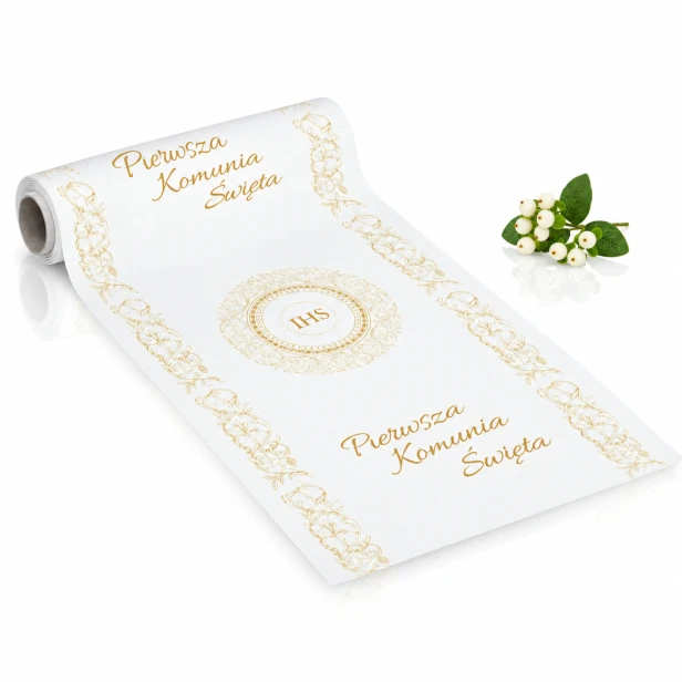 Bieżnik komunijny papierowy Złota Mandala IHS – 5 m × 40 cm