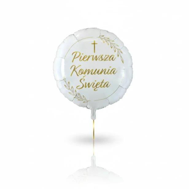Balon foliowy komunijny Kłosy – biało-złoty 45 cm