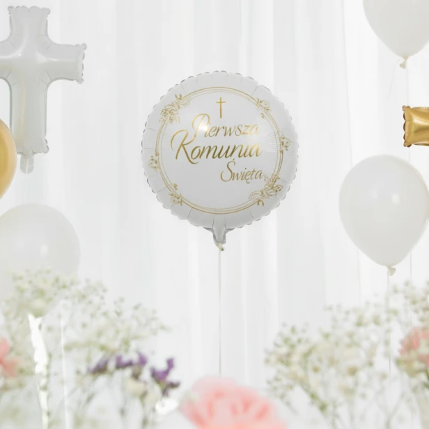 Balon komunijny 45 cm – kłosy i złote ornamenty