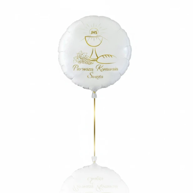 Balon foliowy komunijny CHLEB – biało-złoty 45 cm