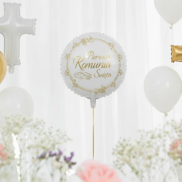 Balon komunijny 45 cm z Biblią – pastelowa aranżacja
