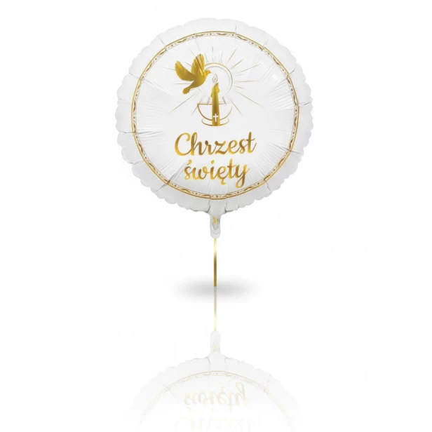 Balon foliowy Chrzest Święty – biało-złoty okrągły 33 cm