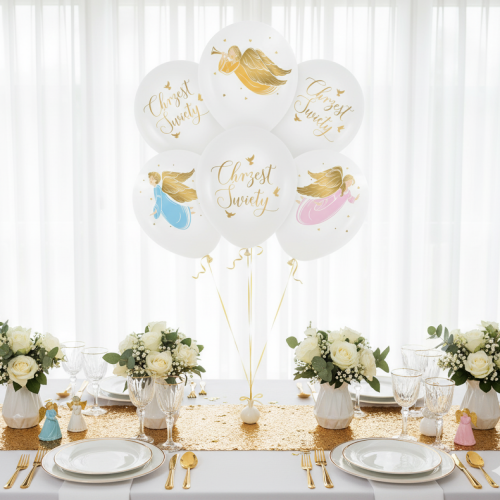 Balony chrzcielne z aniołkami – dekoracja przyjęcia