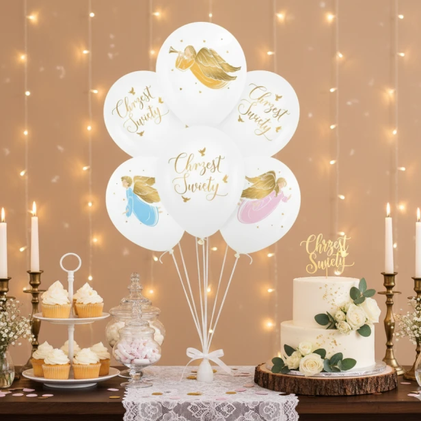 Balony ANIOŁY na Chrzest – elegancka dekoracja sali