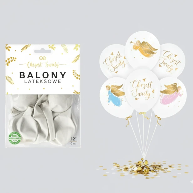 Balony biodegradowalne na Chrzest – zestaw 6 sztuk
