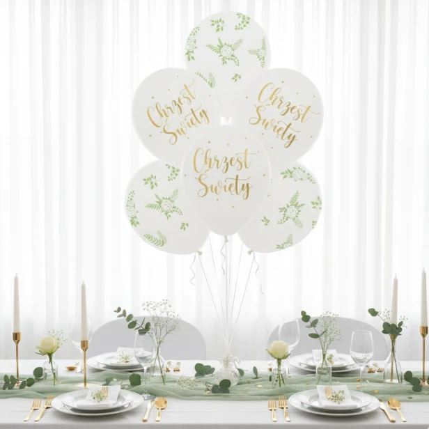 Balony chrzcielne Eukaliptus – dekoracja stołu