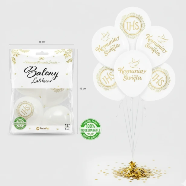 Balony komunijne 30 cm – złote medaliony IHS