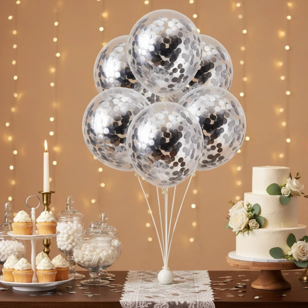 Balony lateksowe SILVER z konfetti – dekoracja sali