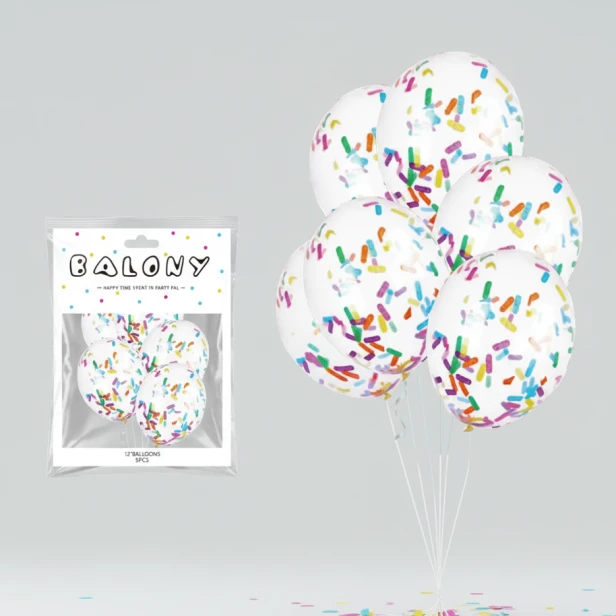 Balony lateksowe z konfetti – zestaw 5 sztuk i wzór