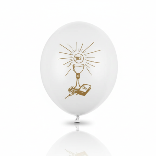 Balon komunijny IHS Chalice & Scripture – biały 30 cm