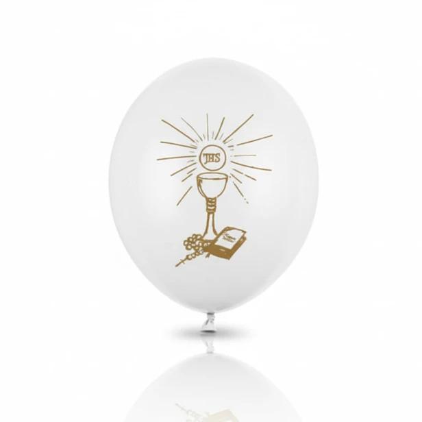 Balon komunijny IHS Chalice & Scripture – biały 30 cm