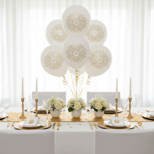 Biały balon Ornament White – dekoracja stołu komunijnego