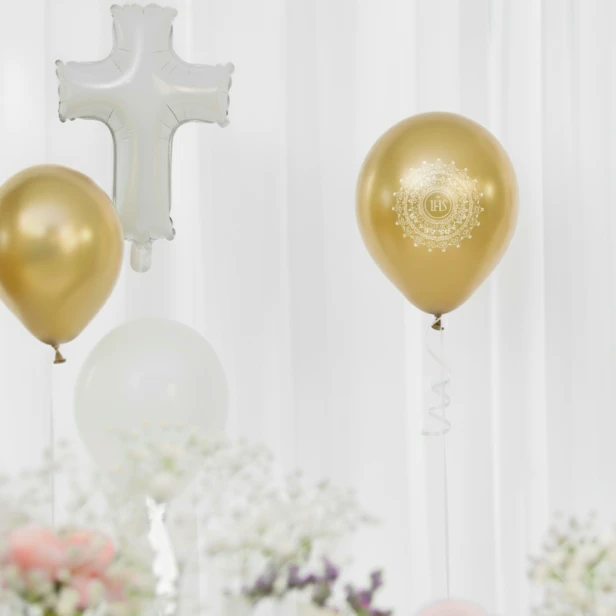 Balony komunijne złote – pastelowa dekoracja przyjęcia