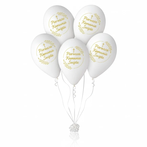 Balony komunijne IHS WIANEK – białe 30 cm | 5 szt.