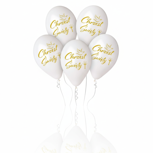 Balony Chrzest Święty – białe ze złotym nadrukiem | 5 szt.