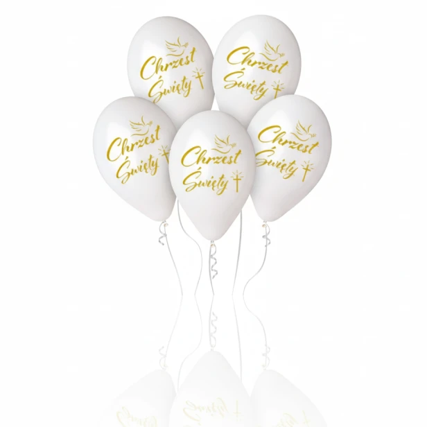 Balony Chrzest Święty – białe ze złotym nadrukiem | 5 szt.