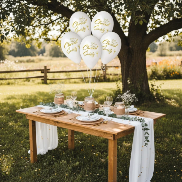 Balony na Chrzest Święty – biało-złota dekoracja ogrodowa