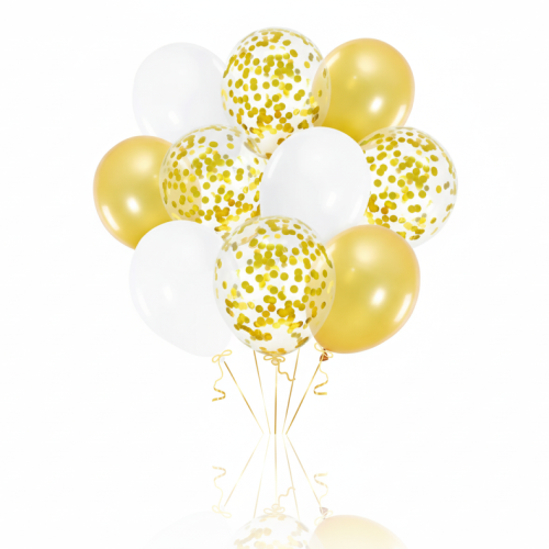 Balony BIAŁY & GOLD z konfetti – 30 cm | 10 szt.