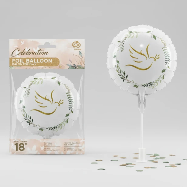 Balon z gołąbkiem i zielenią – wzór dekoracji 45 cm