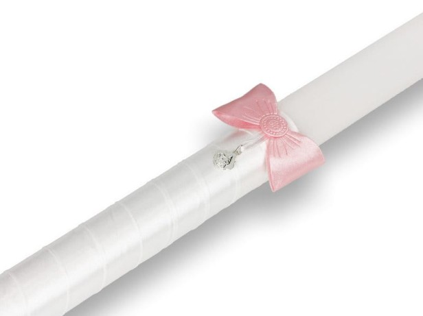 zdobienie różowe - Świeca na Chrzest z medalikiem – Pamiątka Chrztu Świętego | Linia SACRA Classic®