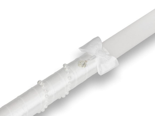 zdobienie białe - Świeca na Chrzest z medalikiem – Pamiątka Chrztu Świętego | Linia SACRA Classic®