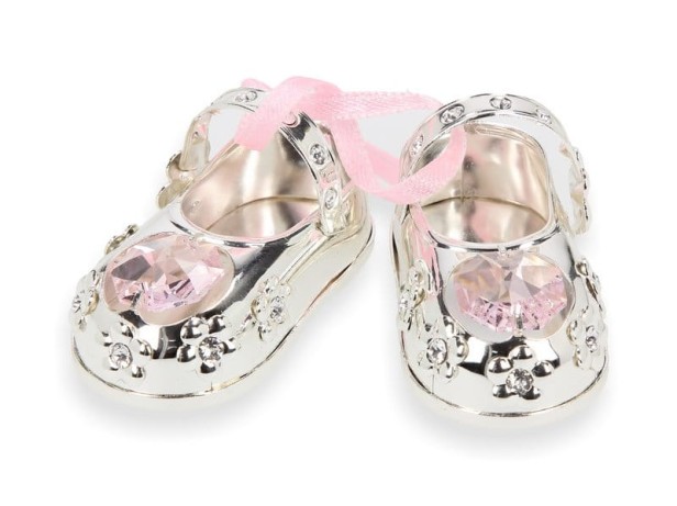 Buciki z kryształkiem różowym CARMANI CRYSTALS –  | Linia BABY SILVER™