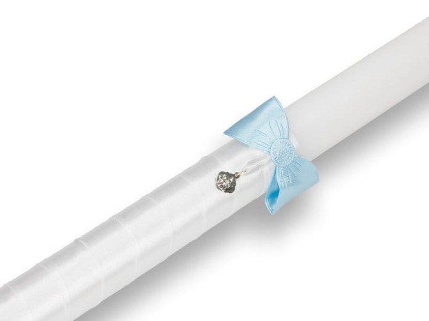 zdobienie niebieskie - Świeca na Chrzest z medalikiem – Pamiątka Chrztu Świętego | Linia SACRA Classic®