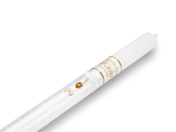 Świeca imienna z bursztynem ŁEZKA komunia