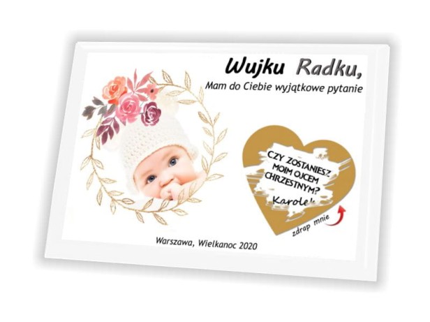 Pamiątka zdrapka na panelu ze zdjęciem - zostaniesz Rodzicem Chrzestnym