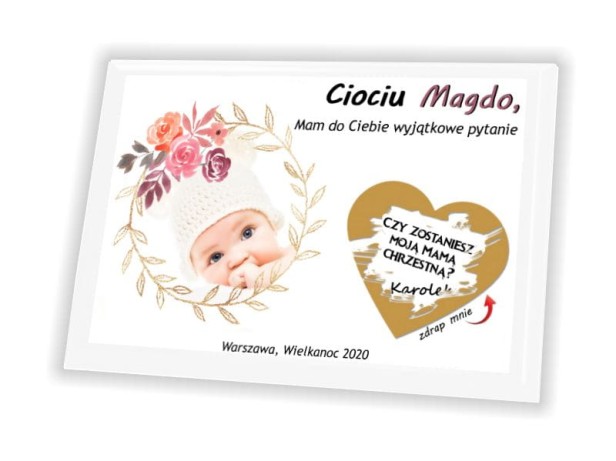 Pamiątka zdrapka na panelu ze zdjęciem - zostaniesz Rodzicem Chrzestnym