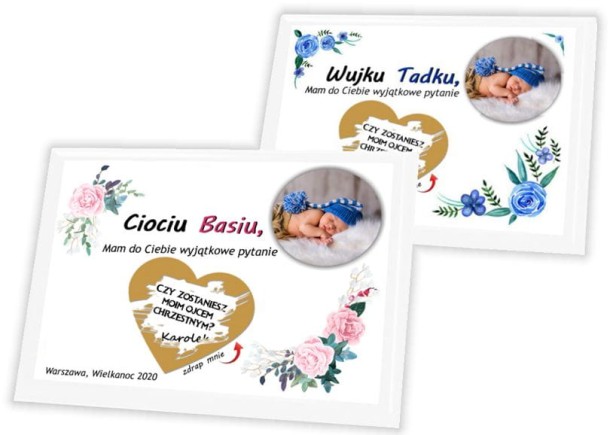Pamiątka zdrapka na panelu ze zdjęciem - zostaniesz Rodzicem Chrzestnym?
