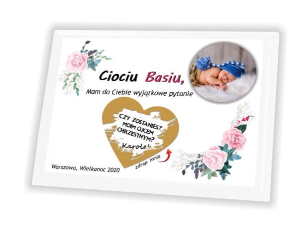 Pamiątka zdrapka na panelu ze zdjęciem - zostaniesz Rodzicem Chrzestnym?