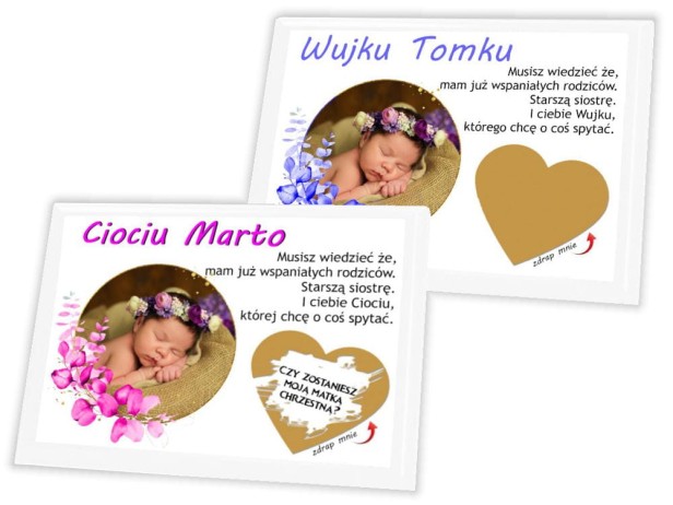 Pamiątka zdrapka na panelu ze zdjęciem - pytanie do rodziców Chrzestnych