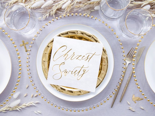 Ekologiczne serwetki PREMIUM na stół ZŁOTE CHRZEST ŚWIĘTY